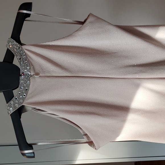 New dress for night out size 14 petite beige with silver highlights jewel collar - Picture 5 of 5